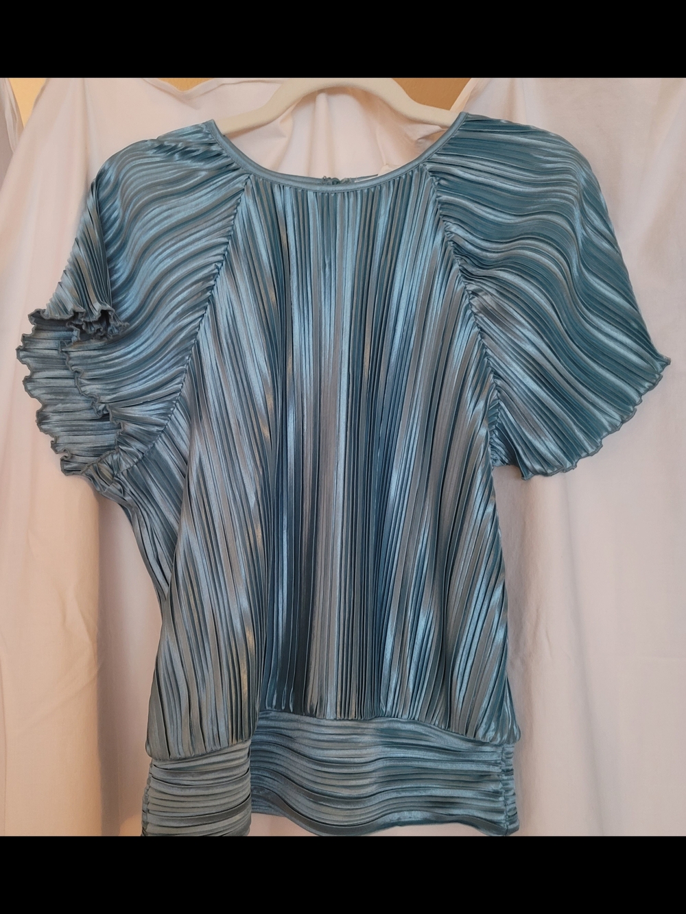 Women's Pleated Short Sleeve Top in Light Blue